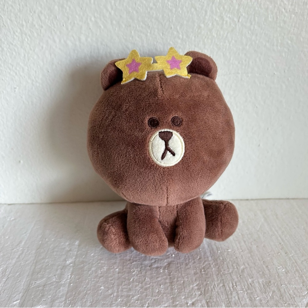 Line Friends Brown Plush Toy Bear Character Rainbow Dream Star Shaped Crown